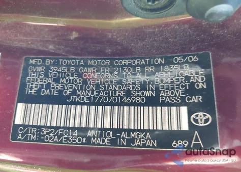 2007 Scion Tc из США, поврежденный, VIN JTKDE177070146980